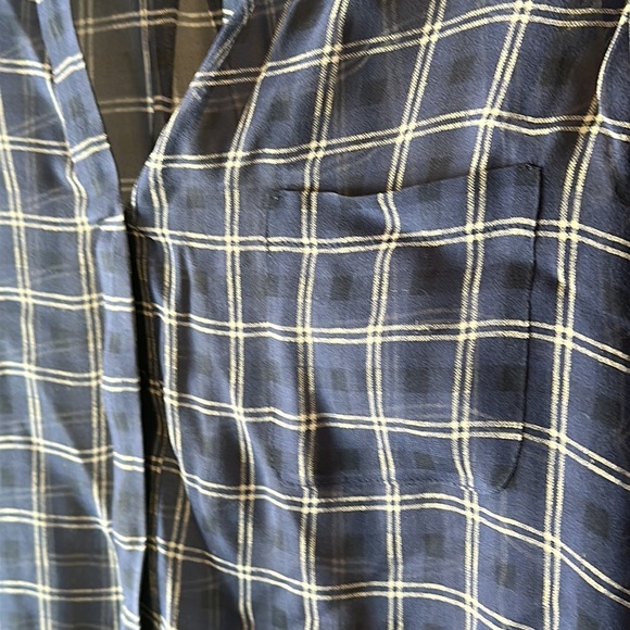 Women’s Blue Silk Joie sheer long sleeve blouse with collarless neck and pocket - Picture 4 of 9